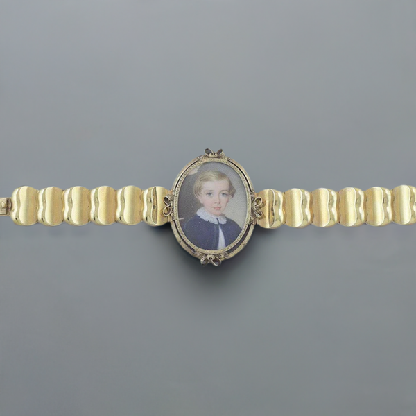 Fantastic c1850 Victorian 14k Gold Hand Painted Miniature Portrait Bracelet