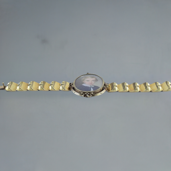 Fantastic c1850 Victorian 14k Gold Hand Painted Miniature Portrait Bracelet