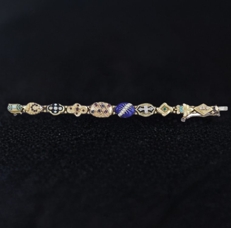 Best Quality 14K Gold Diamond Pearl Gemstone Slider Bracelet w 9 Sliders