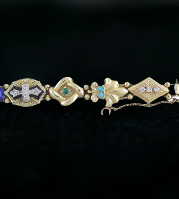Best Quality 14K Gold Diamond Pearl Gemstone Slider Bracelet w 9 Sliders