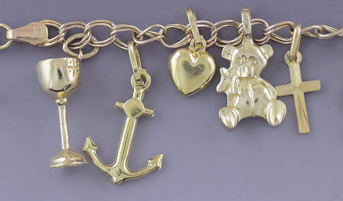 Cute 14k Gold Baby Christening Luck Charm Bracelet Shamrock Rabbit Claddagh