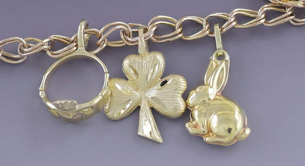 Cute 14k Gold Baby Christening Luck Charm Bracelet Shamrock Rabbit Claddagh