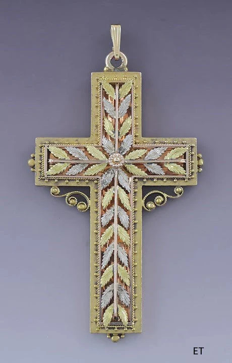 Must See Antique Victorian 14k Rose and Yellow Gold Multi Tone Cross Pendant