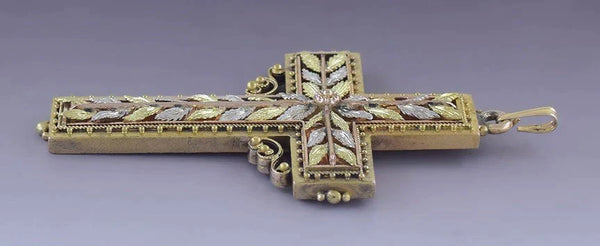 Must See Antique Victorian 14k Rose and Yellow Gold Multi Tone Cross Pendant