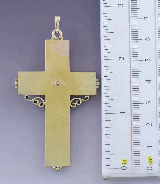 Must See Antique Victorian 14k Rose and Yellow Gold Multi Tone Cross Pendant
