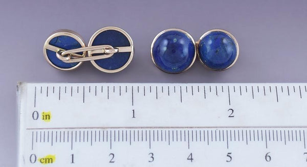 Fine Pair 14K Gold and Blue Jasper Stone Doubles Cufflinks