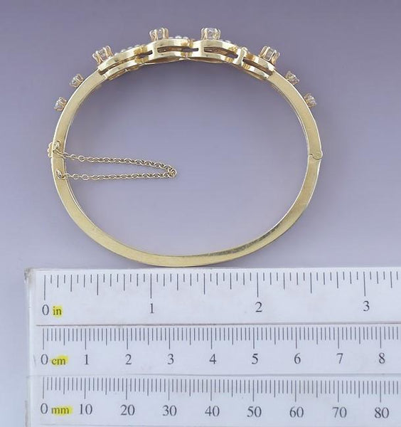 Dazzling 14k Gold ~1.10ct Diamond & Pearl Bangle Bracelet