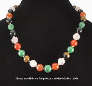 Gorgeous Silver w/ Tigers Eye and Red/Green/White/Peach Agate Stone Necklace