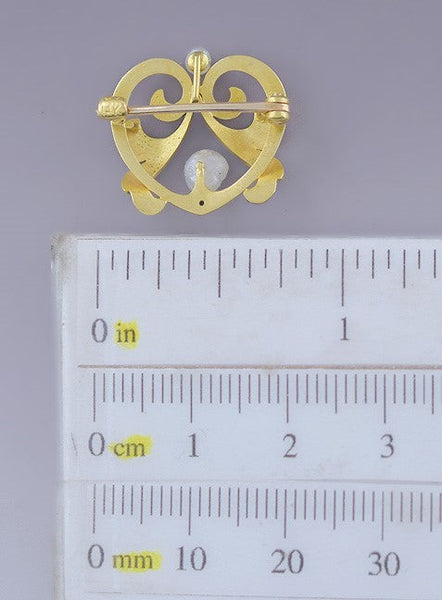 Art Nouveau Antique c1900 Krementz 14K Enameled Gold & Pearl Pin Brooch