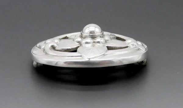 Mid Century Danish Georg Jensen Sterling Silver #138 Oval Flower Pin Brooch