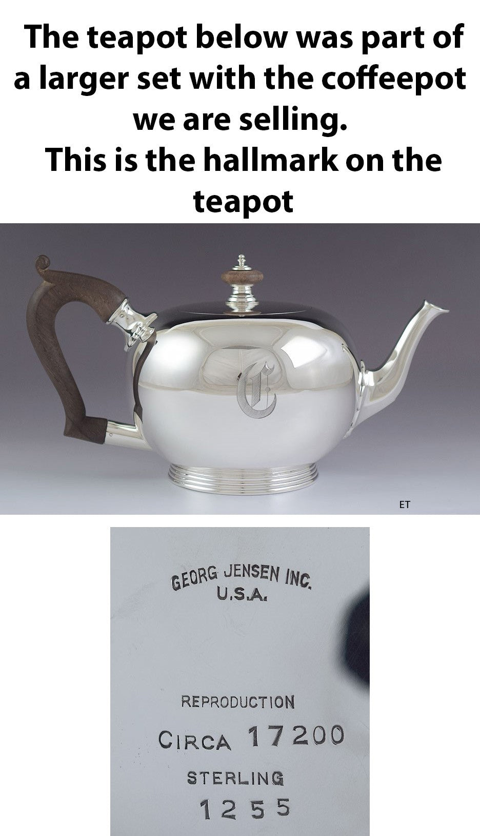 Georg Jensen 1255A Sterling Silver Early Georgian Repro c1720 Tall Coffeepot