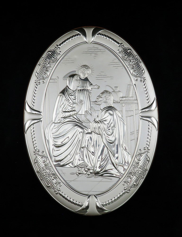 Italian 850 Silver Oval Plaque Wall Hanging of Jesus Mary Joseph