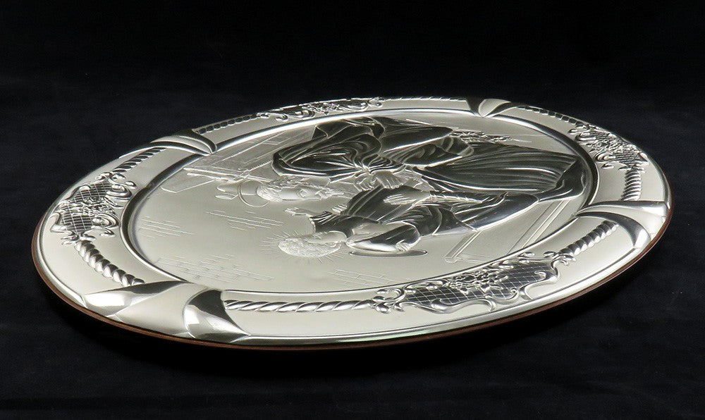 Italian 850 Silver Oval Plaque Wall Hanging of Jesus Mary Joseph