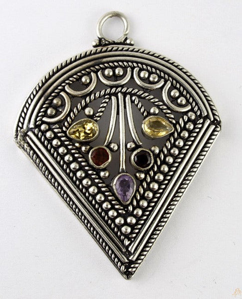 Ornate Sterling Silver and Amethyst Citrine Gemstone Pendant