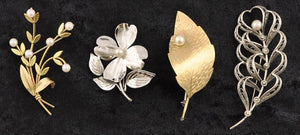 Lot of 4 Sterling and Gold-Toned Genuine Pearl Pins/Brooches Krementz Filigree