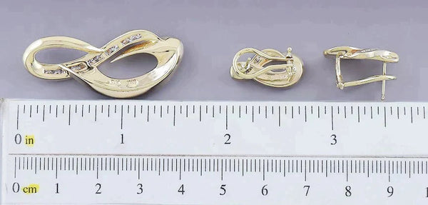 Stylish 14k Gold Diamond Onyx Mother-of-pearl Pair Earrings & Pendant Set
