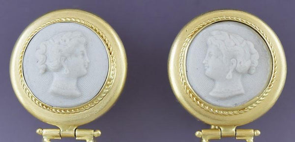 Gorgeous Pair 18k Gold Carved Cameo of a Pretty Woman Earrings