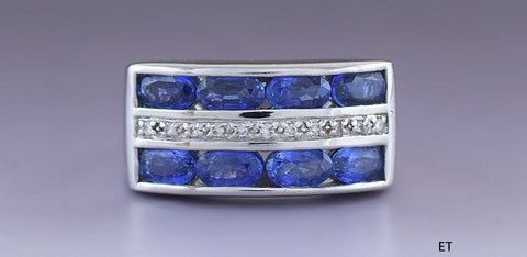 Stylish 14k White Gold Diamond & ~1.6ct Blue Sapphire Ring Size 6.5