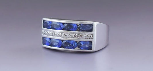 Stylish 14k White Gold Diamond & ~1.6ct Blue Sapphire Ring Size 6.5