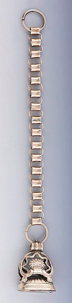 Mid 1800s Victorian 10k Rose Gold Clear Stone Wheat Sheaf Fob on Large Chain