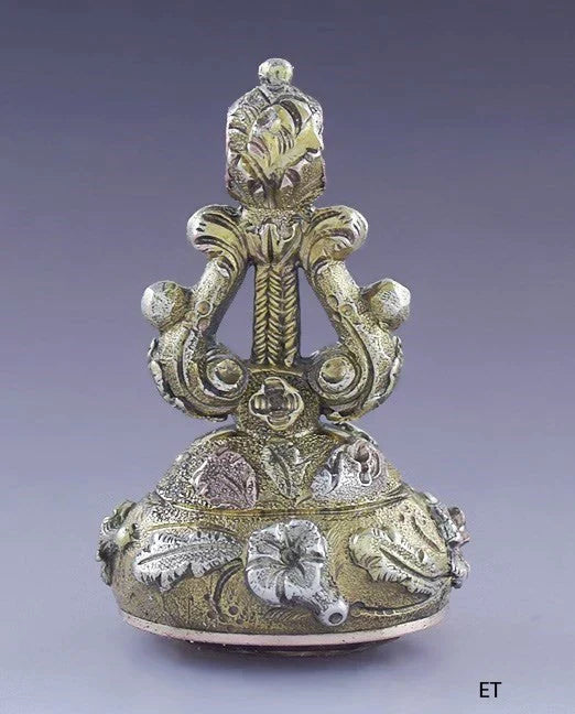 Mid 1800s Victorian Gold Filled Multi Tone Floral Design Citrine Gem Set Fob