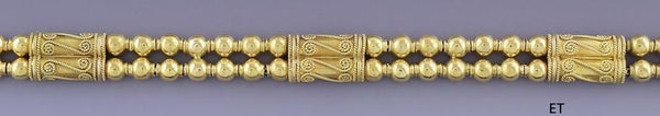 22K Deep Yellow Gold Wire & Bead Etruscan Style Bracelet
