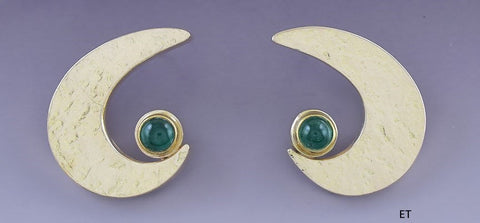 Arts Crafts Style 14K & 22K Gold & Emerald M Hughes Earrings