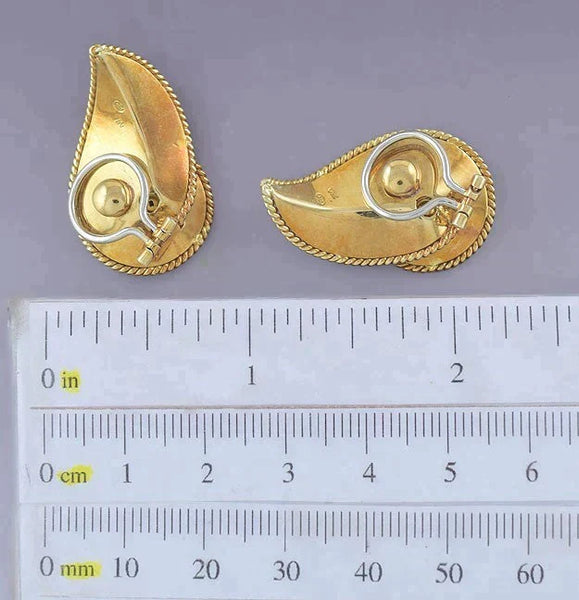 Dazzling Pair Retro 18k Gold Leaf Feather Swirl Earrings