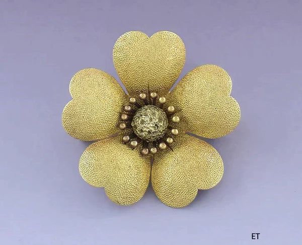 Antique American Victorian 18k Yellow Gold Flower Pin