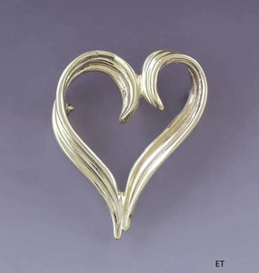 Romantic 14k Yellow Gold Ribbon Open Heart Pin Brooch