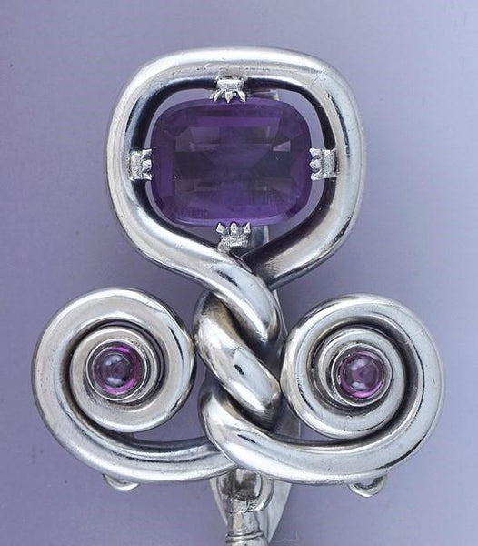 c1900 Superb Silver Amethyst & Garnet Ladies Lapel Watch