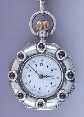 c1900 Superb Silver Amethyst & Garnet Ladies Lapel Watch
