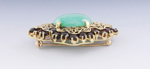 Beautiful 14k Yellow Gold Jadeite Jade Garnet Pin/Brooch