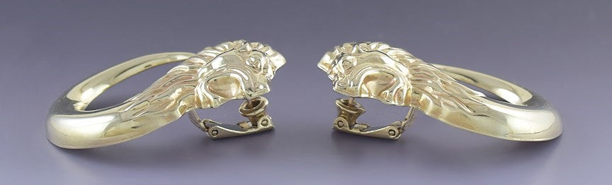 Stunning Pair Vintage Bassani 14k Yellow Gold Lion Earrings