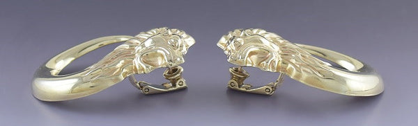 Stunning Pair Vintage Bassani 14k Yellow Gold Lion Earrings