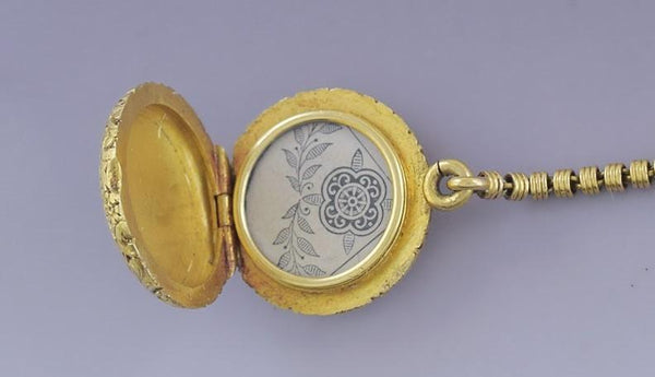 Fantastic Victorian 18k Yellow Gold Blue Red Floral Enamel Locket Pendant