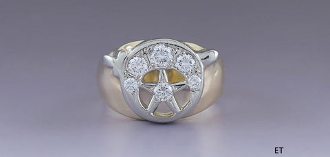 Rare VTG c1930s 14k White & Yellow Gold ~.50ct Diamond Shriners Masonic Ring