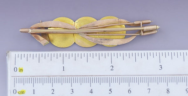 c1875 14k Multi Color Gold American Aesthetic Cattails Lilies Pin / Brooch