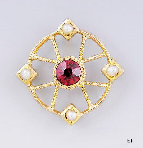 Fabulous early 1900s 10k Gold Red Stone & Seed Pearl Stickpin