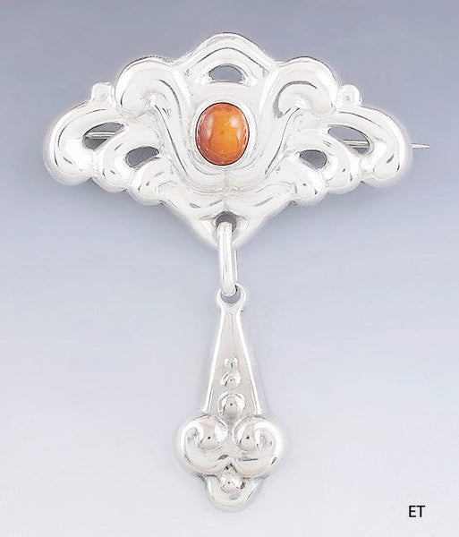 Antique Skonvirke Art Nouveau Danish Silver Amber Pin Brooch Grann Laglye