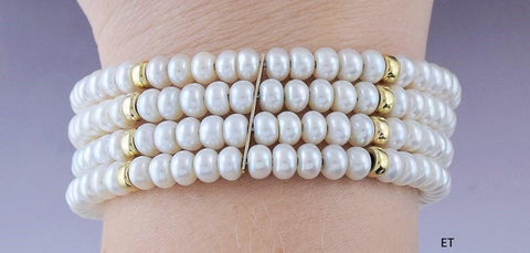 Modern Beautiful 14K Yellow Gold & Pearl Cuff Bracelet