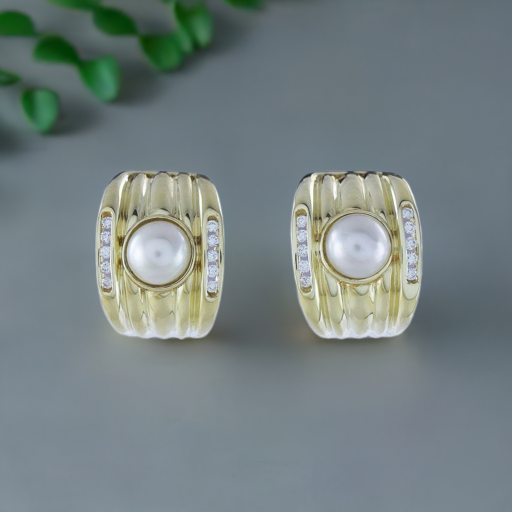 Fab Pair Denoir 14k Yellow Gold Pearl & ~.40ct Diamond Earrings