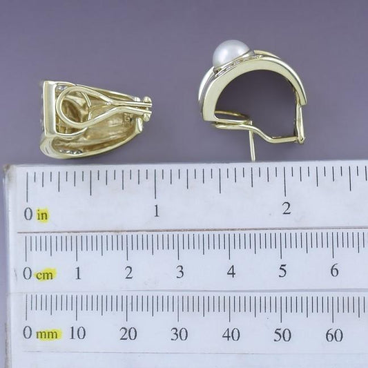 Fab Pair Denoir 14k Yellow Gold Pearl & ~.40ct Diamond Earrings