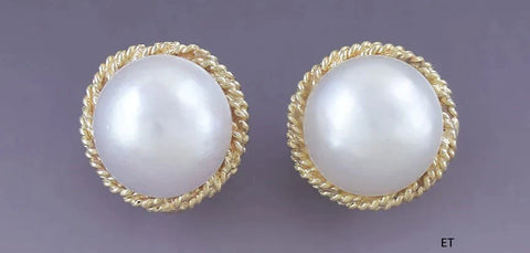 High Quality Pair 14k Gold & Mabe Pearl Earrings