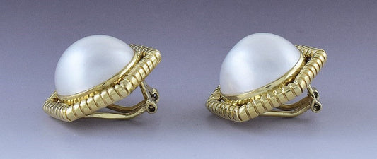 Gorgeous Pair 18k Gold & Mabe Pearl Earrings