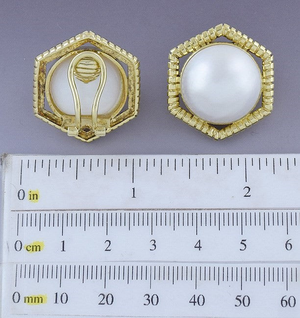 Gorgeous Pair 18k Gold & Mabe Pearl Earrings