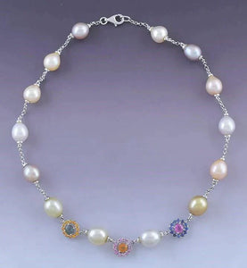 Stunning 18K White Gold Natural Sapphire and Pearl Necklace