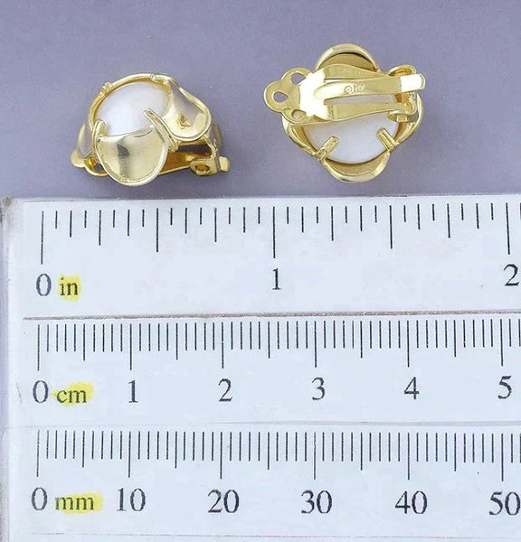 Modern Pair 14k Yellow Gold and Pearl Clip Back Earrings