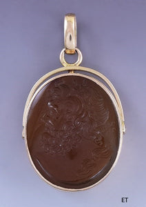 c1850s Victorian 18k Gold & Carved Carnelian Greco-Roman Intaglio Locket Pendant
