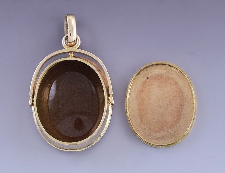 c1850s Victorian 18k Gold & Carved Carnelian Greco-Roman Intaglio Locket Pendant